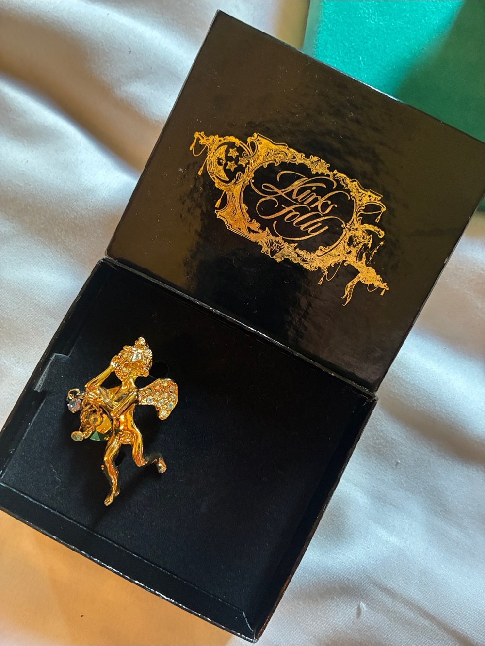 Vintage Kirks Folly Busy Angel Gold Toned Cherub Angel Brooch